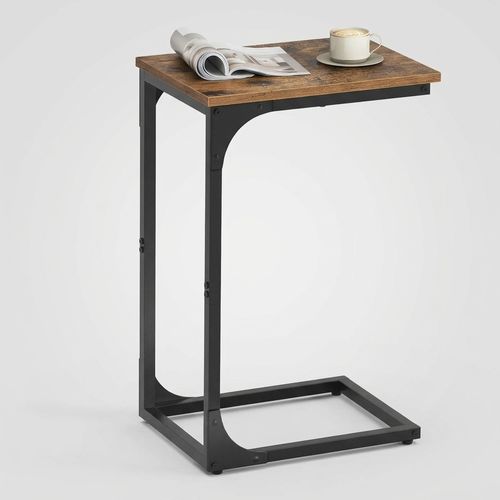 VASAGLE C-shaped end table for couch in rustic brown and black