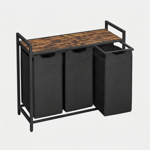 VASAGLE 3-compartment laundry hamper sorter in ink black and rustic brown