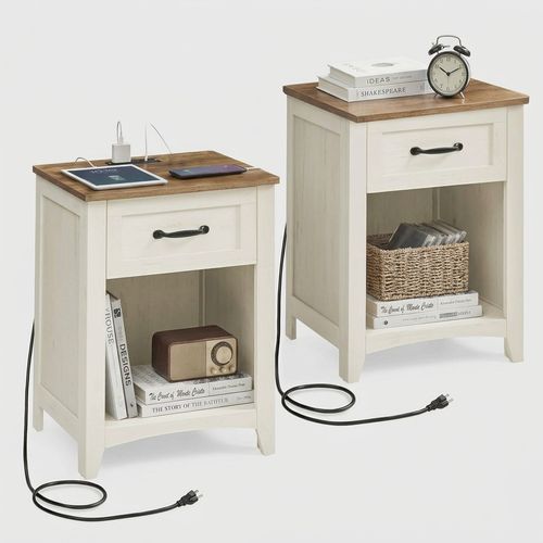 VASAGLE LIRY farmhouse nightstands set of 2 with charging station