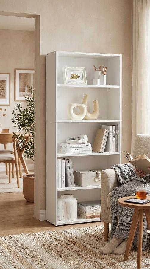 VASAGLE CUSTOS bookshelf with books and plants in a home office