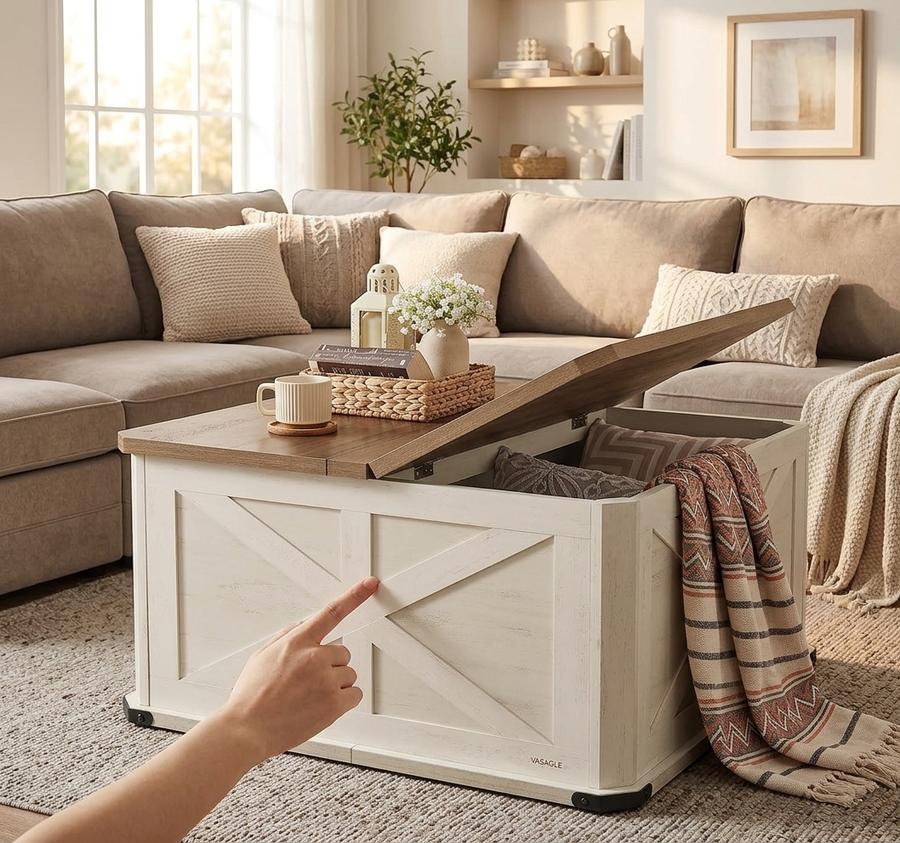 Farmhouse living room styling guide featuring VASAGLE furniture