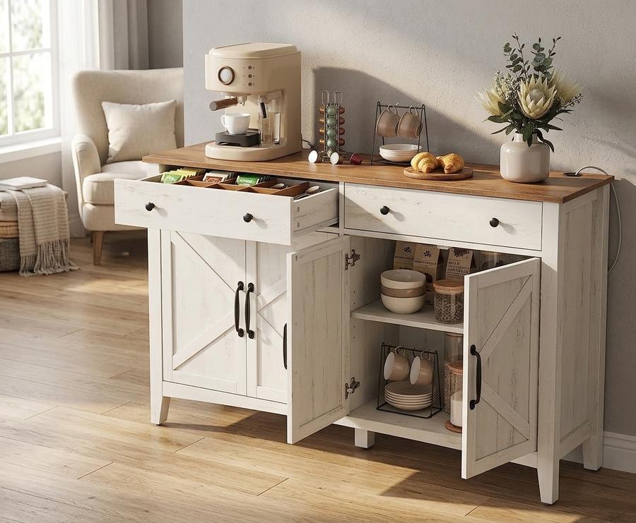 VASAGLE LIRY buffet cabinet used as a coffee bar